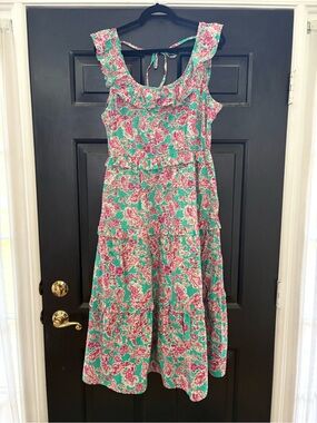 J. Crew Factory Green and Pink Floral Midi Dress